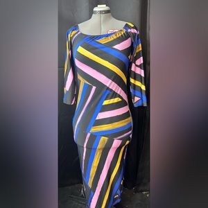 Extra large Black yellow blue and pink bodycon dress